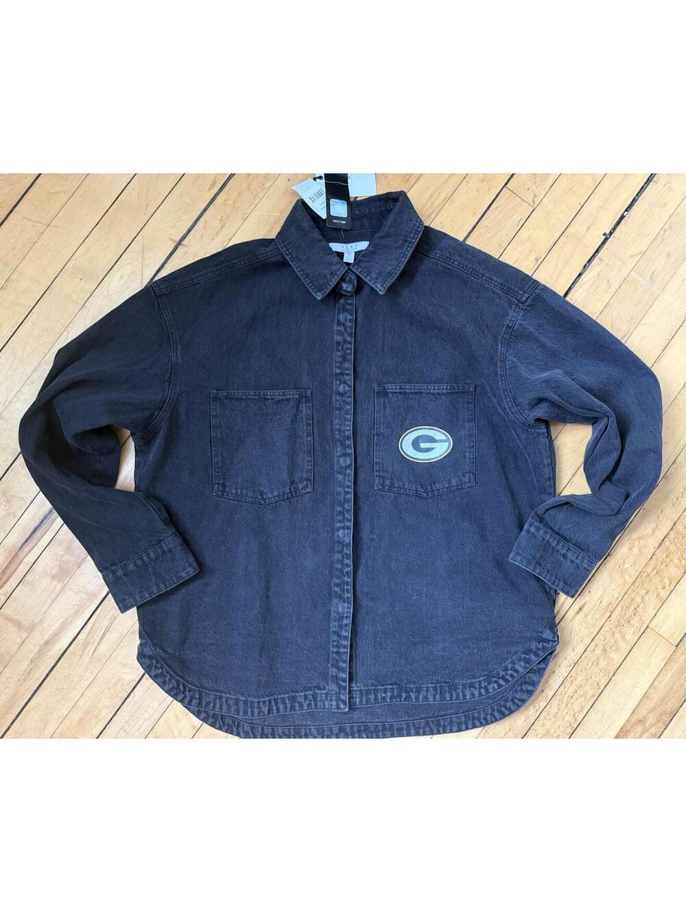 NWT WEAR by Erin Andrews Green Bay Packers NFL Shacket Jacket XL Black Denim